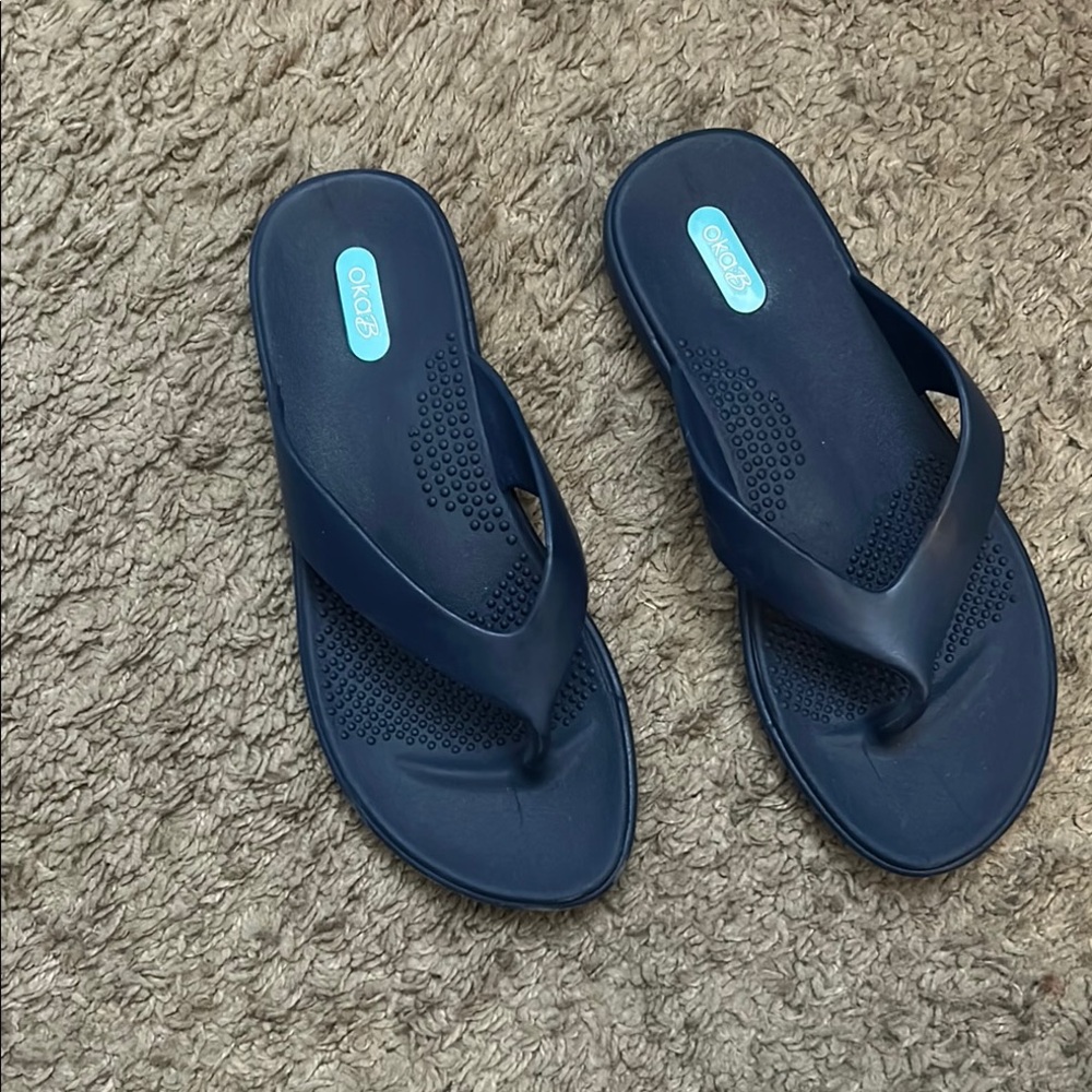 Oka-B Blue Flip Flops with Textured Footbed